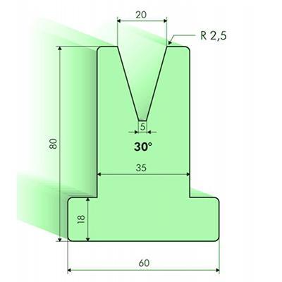 30度T型下模, 高度80mm