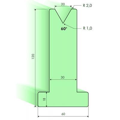 60度T型下模, 高度120mm