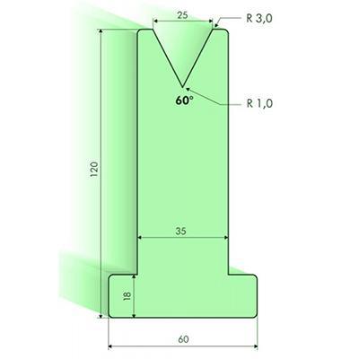 60度T型下模, 高度120mm