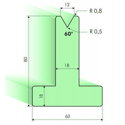 60度T型下模, 高度80mm