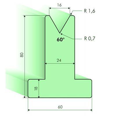 60度T型下模, 高度80mm