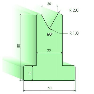 60度T型下模, 高度80mm