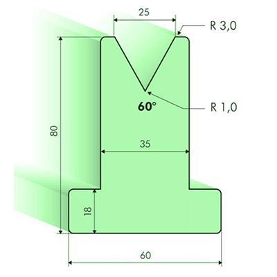 60度T型下模, 高度80mm