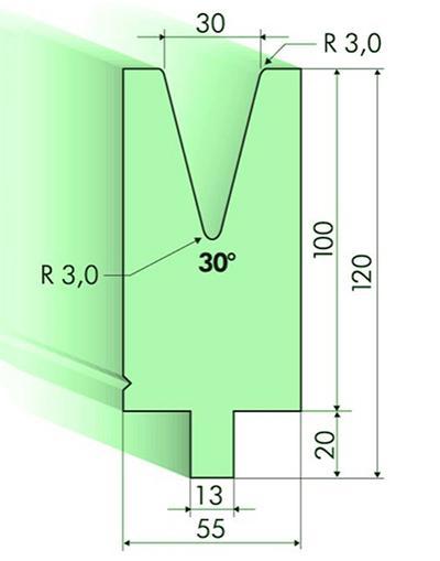 30度下模, 高度100mm