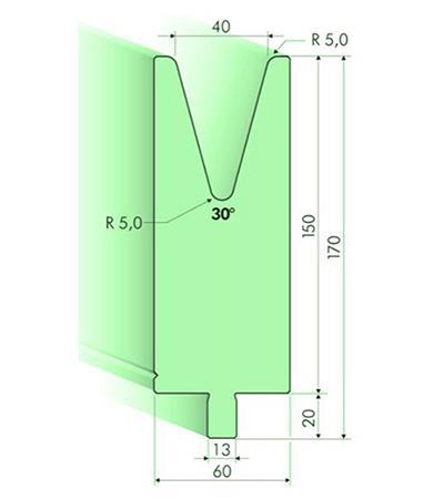 30度下模, 高度150mm